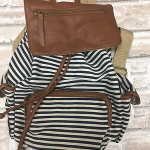 Madden Girl canvas navy striped backpack